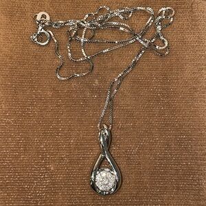 Solid Stamped 14K White Gold Natural Diamond Cluster Pendant Box Chain Necklace